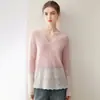¡Estilo francés suave! Suéter Consinee~100% cachemir para mujer, cuello en V, tejido hueco con lentejuelas, top de punto fino