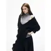 Iamxia* suéter de tricô com gola alta e caimento solto, com contraste preto e cinza e decote V profundo, com colete slim fit, conjunto verdadeiro de duas peças