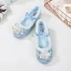 Zapatos de Princesa para Niña con Forro de Terciopelo, Zapatos de Cristal, Zapatos Azules de Elsa, Tacones Altos con Lazo de Lentejuelas, Zapatos de Princesa Elsa