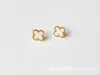 Brincos de Calcedônia Preta Trevo de Quatro Folhas para Mulheres Banhados a Prata Esterlina Francesa Ouro 18K Ouro Rosa Versátil Brincos de Fritillaria Presente de Feriado