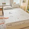 Sábana Bajera Ajustada de Algodón Cepillado Engrosado, Universal para Todas las Estaciones, Estampada, Completamente Cerrada, Resistente a la Suciedad, Cubre Cama Antideslizante de Algodón, Funda Protectora, Juego de Tres Piezas