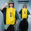 Ropa de rendimiento de Hip-Hop Street Dance de manga corta para niños, con estilo americano de calle, bloques de color, con cremallera, atuendo moderno para niños