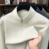 Estilo Old Money Inverno Gola Alta Moletom com Zíper para Homens Cor Sólida Casual Roupas Masculinas Gola Lapela Camiseta Simples Toque de Luxo Leve High-End