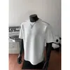 Camiseta de Hombre con Parches Rayados, Corte Regular en el Hombro Abierto, Moda de Verano High Street Europea y Americana, Camiseta de Cuello Pequeño de Manga Corta