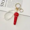 Chaveiro de Microfone 3D com Pedras Strass de Luxo Leve Transfronteiriço Microfone de Strass Super Brilhante Encanto Requintado para Bolsa com Contas de Pérola