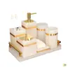Juego de cinco piezas para baño, juego de lavabo de mármol jade blanco, bandeja de baño, juego de cepillo de dientes y vaso para lavar y enjuagar