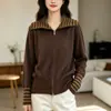 Novo cardigã de tricô listrado color-block de manga longa outono/inverno, um suéter de outer wear casual e de caimento solto para exportação para o Japão e Coreia do Sul