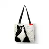 Amazon Hd Bolsa de Compras de Lino Impresa por Transferencia Térmica Serie Gato Ecológica Portátil Bolsa de Lino Lona Casual