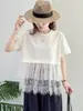 Camiseta de Manga Corta con Dobladillo de Malla Empalmada, Estilo Nuevo de Verano, Simple, Cuello Redondo Dulce, Adelgazante, Versátil, Top Holgado, Venta al por Mayor