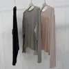 Camiseta base de cuello redondo con borde enrollado de lana Tencel, suave y amigable con la piel, para mujer, corte holgado, adelgazante, con caída, relajada, camiseta clásica de manga larga