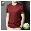 Camiseta masculina de manga curta de seda gelada para o verão, gola redonda, sem costura, secagem rápida, cor sólida, estilo casual com seda de amoreira
