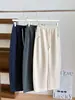 Calças de Lã de Seda com Barra Curva Outono/Inverno Nova Moda Versátil Engrossadas Simples Casuais Femininas