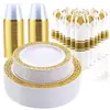 Plato de Plástico Dorado Calado con Borde Dorado Desechable Transfronterizo 175 Piezas/350 Piezas/700 Piezas Set de Vajilla