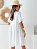 Amazon 2024 Moda Feminina Europeia e Americana de Verão Vestido de Cor Sólida com Gola Redonda, Manga Curta e Pregas Cintura Alta Estilo A-Line Elegante para o Dia a Dia