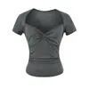 Camiseta Feminina Listrada em Tencel Estilo Retrô Americano, Gola Quadrada Torcida, Manga Curta, Verão, Slim Fit, Cintura Marcada