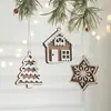 Adornos de Navidad Casa de Madera Tallada Nórdica Decoraciones Colgantes Árbol de Navidad Copo de Nieve Piezas para Exhibición en Ventana DIY Decoraciones de Navidad