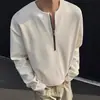 Camiseta Henley de media cremallera estilo americano para hombre, camisa base de manga larga cleanfit para primavera y otoño, sudadera de atuendo de tipo rudo