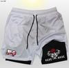 Pantalones cortos de anime para hombre, dos en uno, de doble capa, con estampado 2D, para gimnasio, fitness, jogging, entrenamiento y secado rápido.