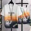 Conjunto de camiseta de manga corta para hombre, marca de moda de moda, pantalones cortos de media manga, conjunto de dos piezas para estudiantes, 2024