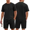 Conjunto de duas peças de T-shirt xadrez jacquard de gola redonda e shorts masculinos de verão Cross-border Wish, traje esportivo casual americano