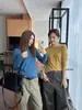 Camiseta básica de manga longa estilo coreano minimalista KITTIN Outono para mulheres, com corte justo, silhueta que valoriza o corpo e gola redonda, modelo 30018