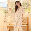 Conjunto de Pijama de Algodón Nube con Dibujos Lindos de Perro Salchicha Niña, Solapa, Manga Corta, Pantalones Cortos y Pantalones Largos, Ropa de Casa, Estilo Delgado de Verano
