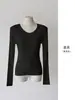 Camiseta Feminina Manga Longa Slim Fit com Gola U Pequena, Top Macio e com Caimento, Mistura de Seda e Tencel Lyocell