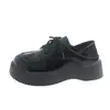 Zapatos pequeños de cuero para mujer, estilo británico, nueva colección primavera/verano, adecuados para estudiantes, con puntera ancha, diseño retro, color negro, con cordones, Mary Jane planos de suela gruesa, versátiles