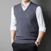 Colete de lã masculino com gola V para outono e inverno, colete de malha jacquard moderno, suéter de malha sem mangas masculino para negócios