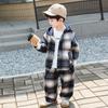 Conjunto de Camisa com Capuz Xadrez para Meninos Primavera e Outono 2025 Novo Outono Tendência Cool Conjunto de Duas Peças Camisa para Meninos Roupa da Moda