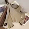 Suéter Corto de Punto con Cuello en U y Volantes para Mujer Primavera/Otoño 2026 Nuevo Ajustado Prenda Base de Punto Top para Mujer