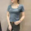 Camiseta Versátil de Manga Curta com Decote V para Mulheres 2025 Nova Popular Verão Top Justo com Estilo Ocidental Camisa de Base Interna e Externa