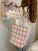 0661 Bolsa de Lona 2025 Nueva Fresca Cuadros Bolso de Hombro Bolso de Mano Bolso para Estudiante de Clase Bolso de Hombro de Gran Capacidad