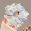 Scrunchie lenço quadrado estilo pastoral francês para meninas e crianças, elástico de cabelo doce com laço para coques, acessório de cabelo