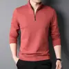 Camiseta Cruzada con Media Cremallera y Cuello Alto para Hombre, Manga Larga, Nuevo Estilo Primavera y Otoño, Sudadera Base de Color Sólido, Algodón de Peso Pesado, Polo Delgado