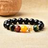 Pulseira Masculina e Feminina Obsidiana Dourada Natural Cinco Vias Deus da Riqueza Obsidiana Olho de Arco-Íris Vermelha Amarela Branca Verde Preta Preta Preta Dourada