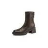 Botines de Moda Estilo Británico con Cremallera Trasera de 5.5 cm 2026 Otoño/Invierno Nuevos Botines Ajustados sin Cordones con Punta Cuadrada y Tacón Grueso