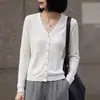 Cárdigan de punto minimalista con cuello en V versátil para mujer, chaqueta suéter elegante de manga larga para superponer, top fino