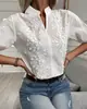 Transfronterizo Verano 2023 Europeo y Americano Deseo Comercio Exterior Amazon Nuevo para Mujer Blusa Camisa de Encaje Bordado con Cuello Alto en V