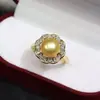 Anillo de Perla de Agua Dulce para Mujer, 8-9 mm, Brillo Fuerte, Defectos Sutiles, Diseño Abierto de Nicho, Chapado en Oro de 18 Quilates, Joyería Completamente Incrustada de Circonita