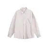 Camisa de Manga Longa Listrada com Bolso Patch Yidao Vintage Outono 2026 para Homens, Estilo Japonês Unissex Casual Solta