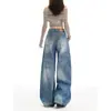 Jeans retro de pierna ancha para mujer talla grande, nuevos pantalones largos de verano de cintura alta adelgazantes, pantalones de longitud hasta el suelo estilo americano rectos de talla grande