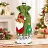 Decorações de Natal transfronteiriças: Capas de juta para garrafas de vinho com cordão e desenhos de Papai Noel, bonecos de neve, renas e ursos