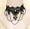 Collar de Encaje de Moda Exagerada Europeo y Americano Cadena de Collar con Colgante de Flor de Rosa Negra y Gema
