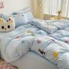 Conjunto de Quatro Peças em Algodão Lavado Fofo Monstro de Desenho Animado Bordado Capa de Edredom Lençóis Roupa de Cama Dormitório Conjunto Individual de Três Peças