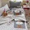 Juego de colcha de tres piezas de algodón lavado teñido en hilo con aplicación de dibujos animados estilo coreano, combinado con colcha de verano de algodón puro a juego y colcha de primavera-otoño