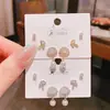 Novedad 2025 Pendientes Elegantes de Hoja de Ginkgo y Concha de Perla Tres Pares Estilo Coreano Aguja de Plata Juego de Seis Piezas de Joyería para Orejas