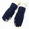Guantes de pantalla táctil para mujer, de Corea del Sur, para invierno, cálidos, para estudiantes, de lana tejida, forrados en vellón grueso, resistentes al frío, para montar a caballo con cinco dedos.