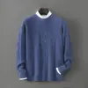 Baicai Rong Suéter Nuevo de Lana Pura Otoño/Invierno Suéter de Cuello Redondo para Hombre Capa Base de Punto Simple Casual de Gama Alta para Negocios
