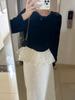 Conjunto de Duas Peças para Mulheres - Estilo Coreano de Primavera Antecipada 2026 - Top de Veludo Francês Patchwork de Alta Qualidade Inspirado em Chanel + Saia Bodycon com Lantejoulas